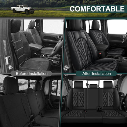 AOMSAZTO vehicle seat cover - leather fit for Jeep Gladiator 2020-2025 black breather