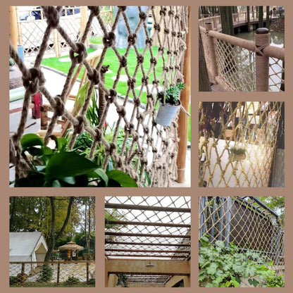 Safety Hemp Rope Net Kids Climbing Safety Netting Children Balcony Stairs Fence Railing Garden Playground Protection Heavy Duty Tree House Indoor&Outdoor Decor Rope Net 10mm/10cm 3.3x6.6ft(1x2m)