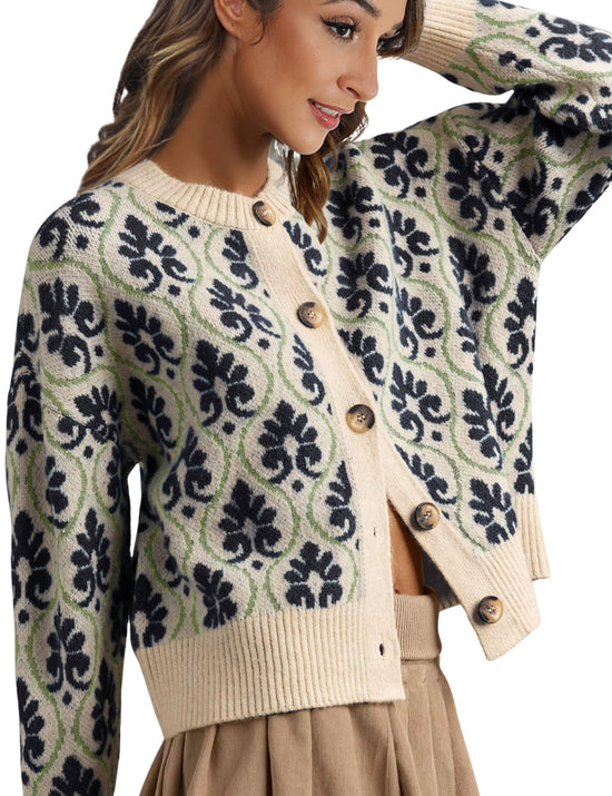 MINSURE women floral cardigan sweater - Open front long sleeve button down design