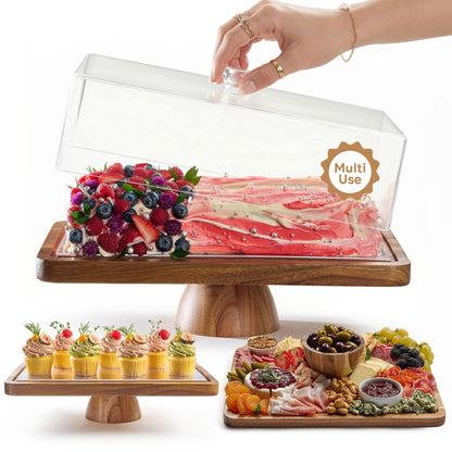 HOMESPHERE cake stand with lid — 2-in-1 dessert display and charcuterie board