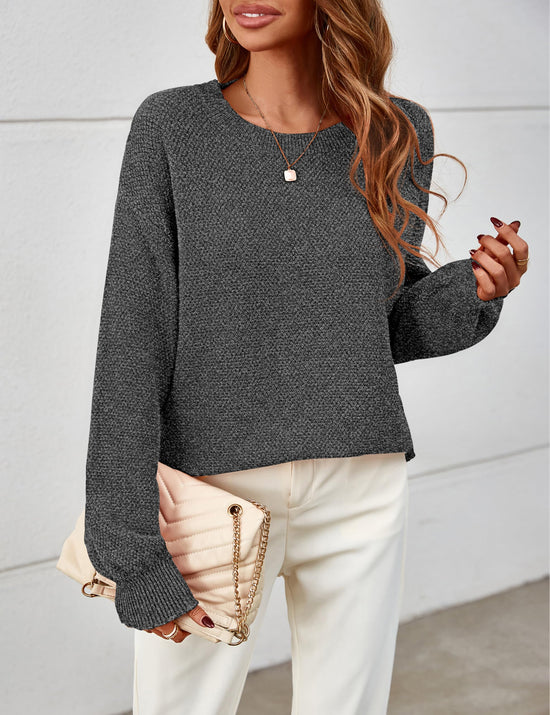 MEROKEETY sweater — Oversized pullover with crew neck and long sleeves in heathered knit
