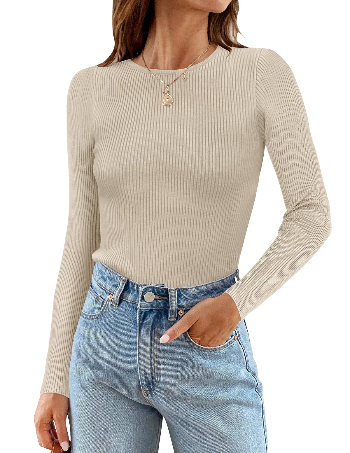 ZESICA women's ribbed knit long sleeve shirt in slim fit style