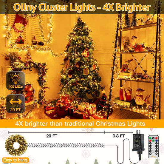 Ollny string lights — 400 LED waterproof plug-in with 8 modes memory