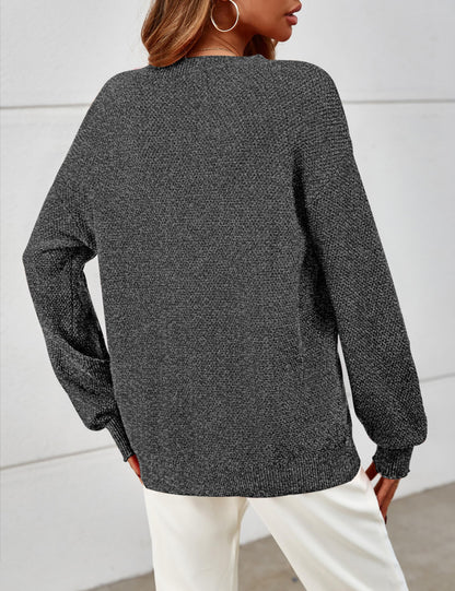 MEROKEETY sweater — Oversized pullover with crew neck and long sleeves in heathered knit