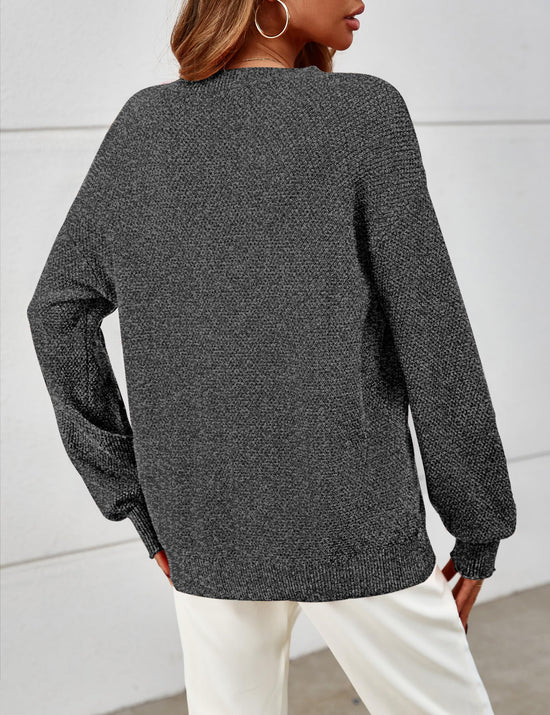 MEROKEETY sweater — Oversized pullover with crew neck and long sleeves in heathered knit