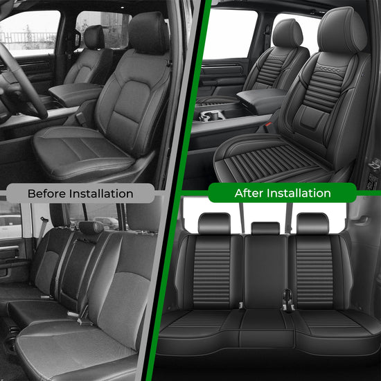 AOMSAZTO vehicle seat cover - custom fit for Dodge Ram 1500 2500 3500 2012-2026 crew quad cab with waterproof design and easy installation.