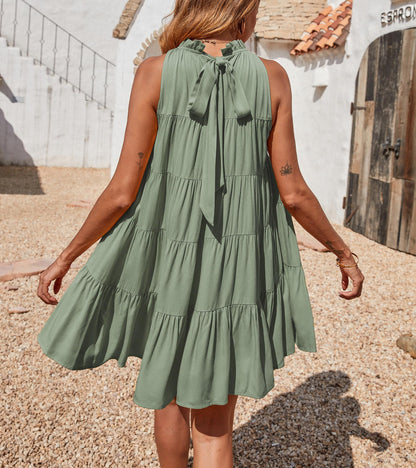 Okiwam womens summer dress - sleeveless halter neck mini sundress