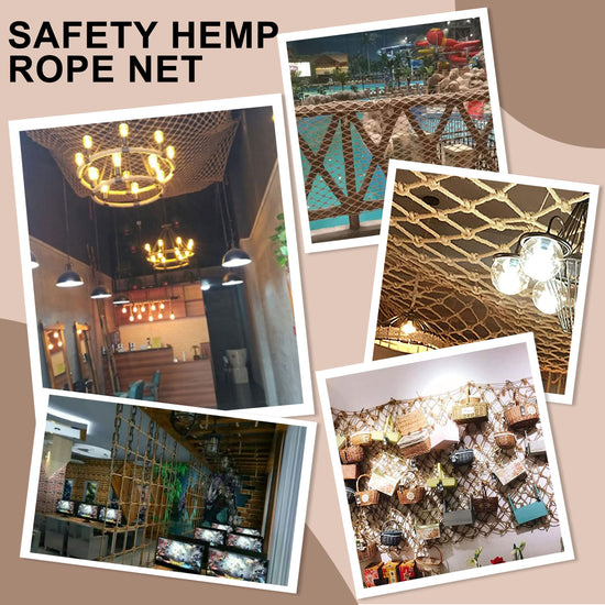 Safety Hemp Rope Net Kids Climbing Safety Netting Children Balcony Stairs Fence Railing Garden Playground Protection Heavy Duty Tree House Indoor&Outdoor Decor Rope Net 10mm/10cm 3.3x6.6ft(1x2m)