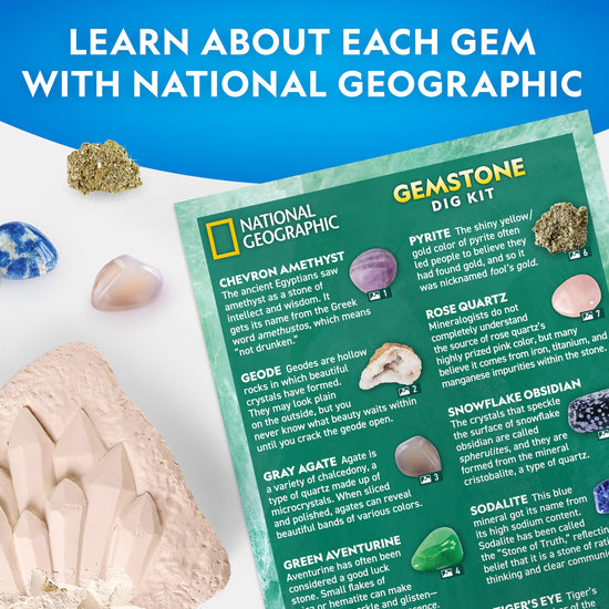 National Geographic science fundamentals kit — geology gift set with geodes and gemstones dig activities