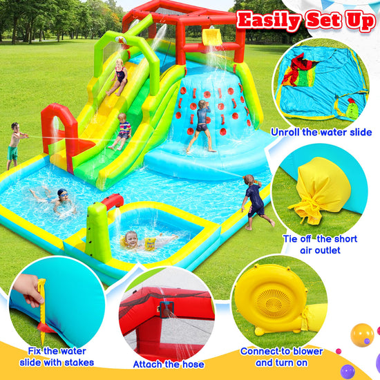 WELLFUNTIME inflatable bouncer — water slide park with deep pool and air blower