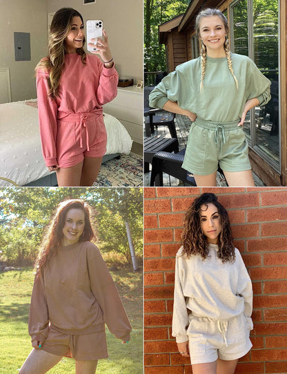 Coordinated outfit — Oversized batwing sleeve top and shorts set by Merokeety