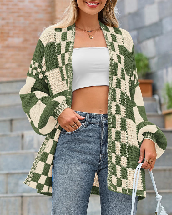 BTFBM sweater — Casual checkered cardigan with chunky knit design