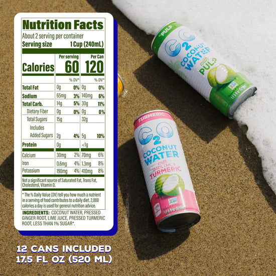 Coconut water — refreshing drink in cans.