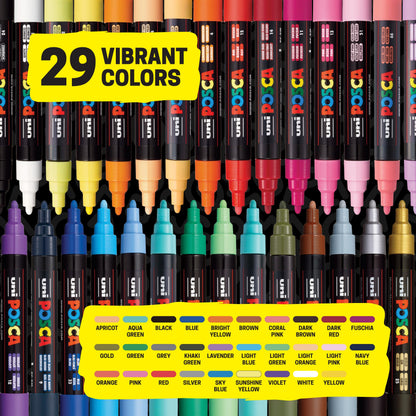 Uni Posca paint markers — 5M medium acrylic markers with reversible tips set of 29