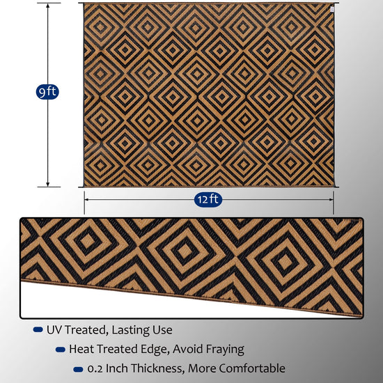 Ridota reversible rug — modern plastic straw design for outdoor use