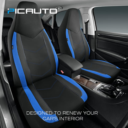 PIC AUTO vehicle seat cover — Sports carbon fiber mesh design, universal fit, blue