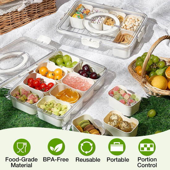 Mfacoy tray — divided serving tray with lid and handle, 2 pack set for snacks and travel