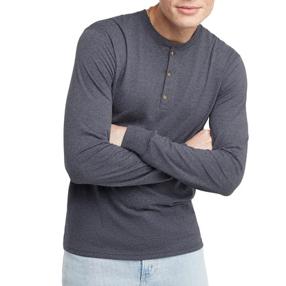 Hanes Originals men's tri-blend long sleeve henley shirt — lightweight design