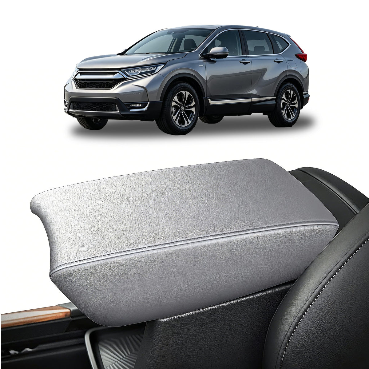 AOMSAZTO center console cover — Gray leather armrest for 2017-2022 Honda CRV