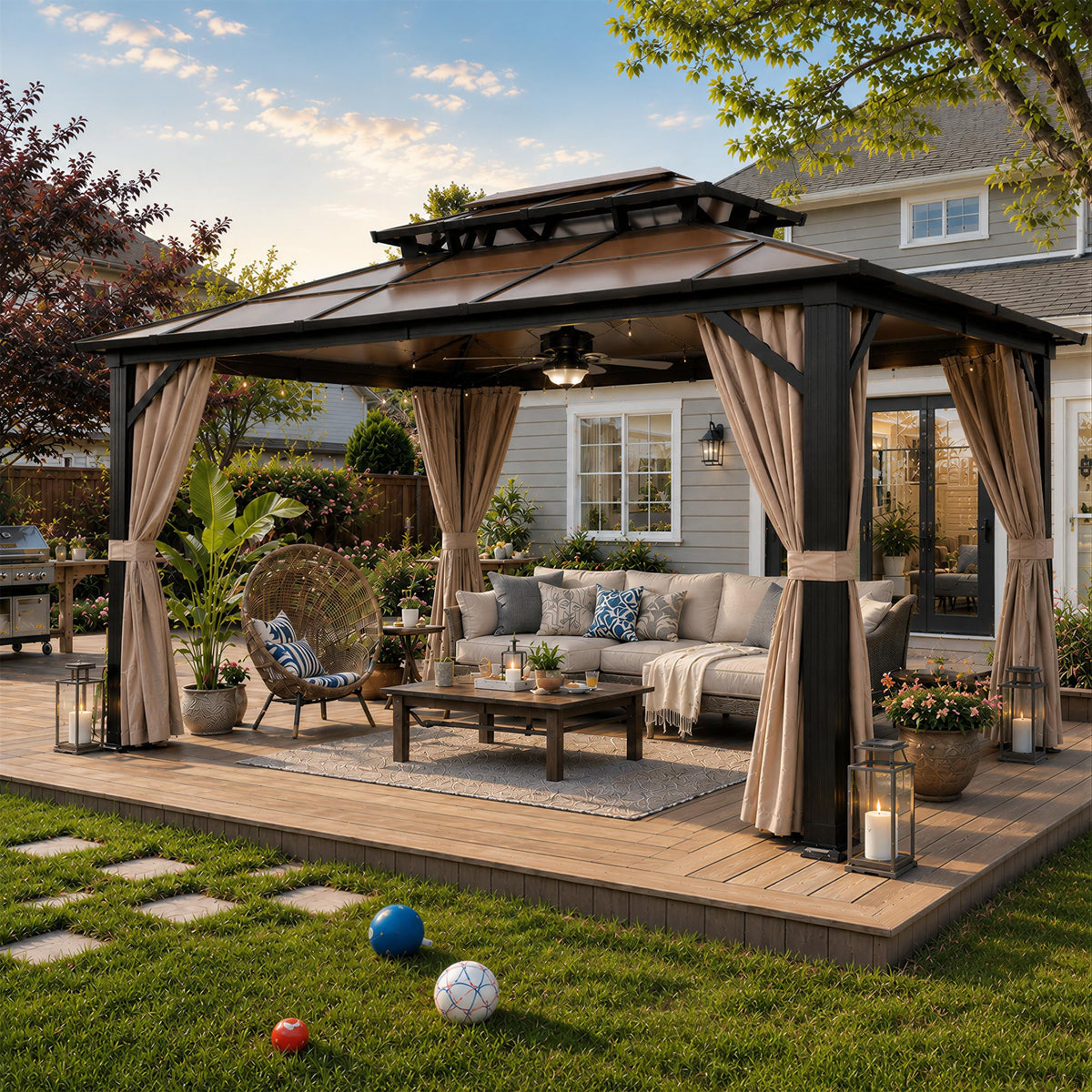 YOLENY freestanding shelter with hardtop design and double roof canopy