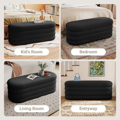 Busaurus storage ottoman — upholstered fabric for bedroom or living room use