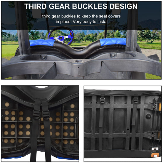 NOKINS Golf Cart Diamond Seat Covers Kit, Fit for Club Car Precedent OEM Standard Front Seat Cushion, Golf Cart Vinyl Seat Cover, No Nails Required (Blue and Black)