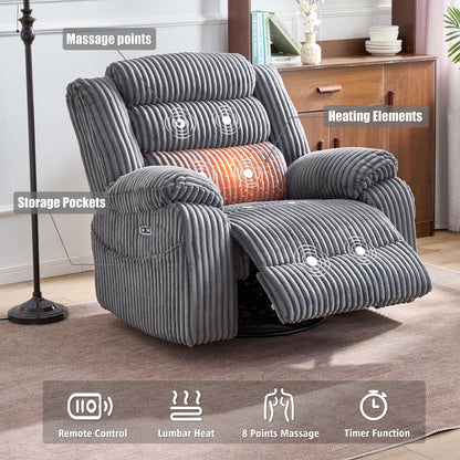 SINCRUMI chair with massage, heat, USB and Type-C charging ports, electric glider