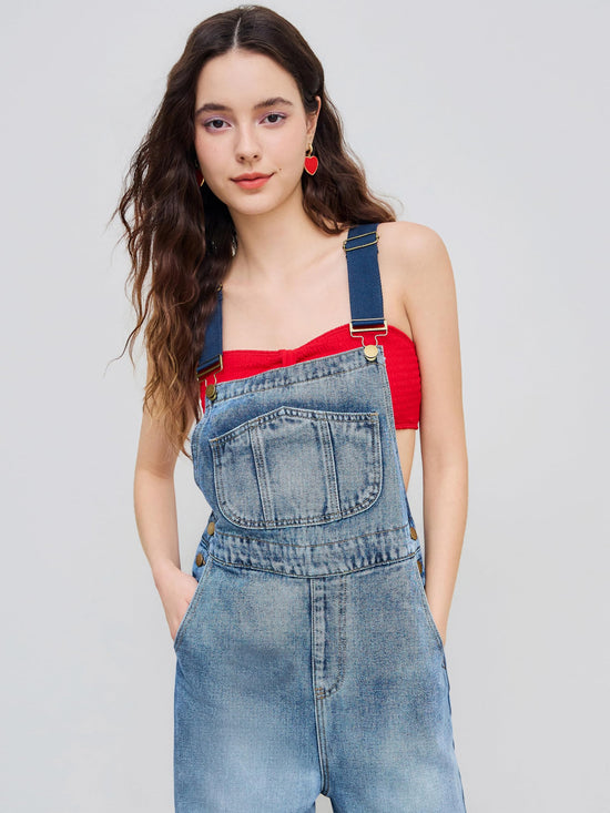 CIDER overalls with leopard pocket and buckle detail