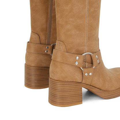 XBKXMK knee high riding boots with chunky heel and wide calf