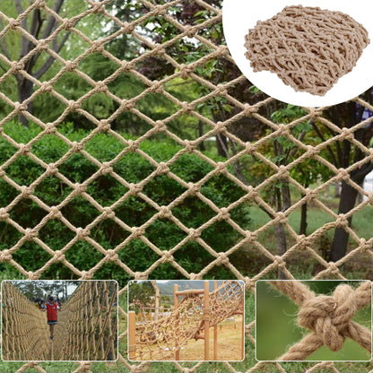 Safety Hemp Rope Net Kids Climbing Safety Netting Children Balcony Stairs Fence Railing Garden Playground Protection Heavy Duty Tree House Indoor&Outdoor Decor Rope Net 10mm/10cm 3.3x6.6ft(1x2m)