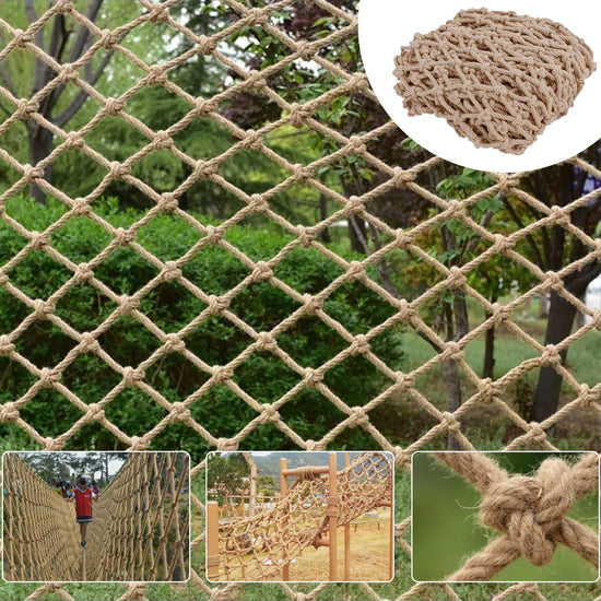 Safety Hemp Rope Net Kids Climbing Safety Netting Children Balcony Stairs Fence Railing Garden Playground Protection Heavy Duty Tree House Indoor&Outdoor Decor Rope Net 10mm/10cm 3.3x6.6ft(1x2m)