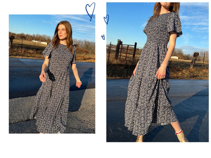 PRETTYGARDEN dress — Boho floral maxi with flutter sleeves and smocked tiered design