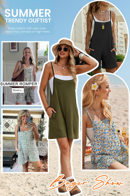 Ekouaer overalls with floral design and pockets