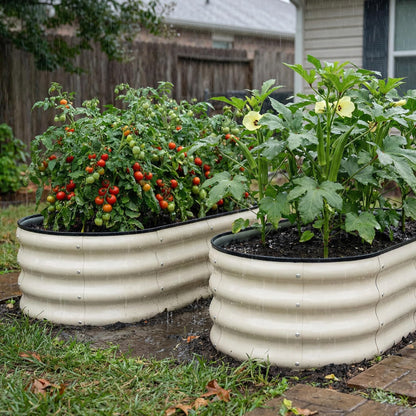 Oval Galvanized Raised Garden Bed — Set of 2, 4×2×1 ft, White