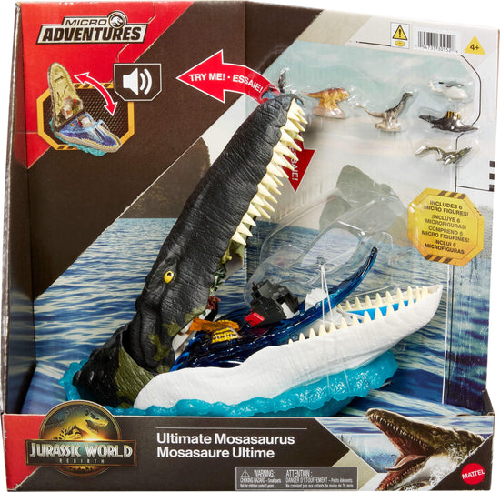 Jurassic World Mattel Jurassic World Rebirth Deluxe Mosasaurus Playset with 7 Interactive Features, 7 Sound Effects & 6 Micro Figures, Folds Up to Carry & Store