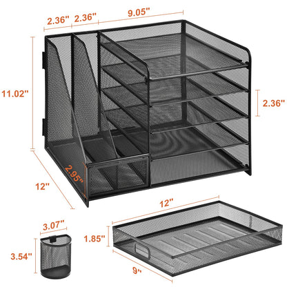 Marbrasse caddy — 5-tier organizer with file holder and drawer for office supplies