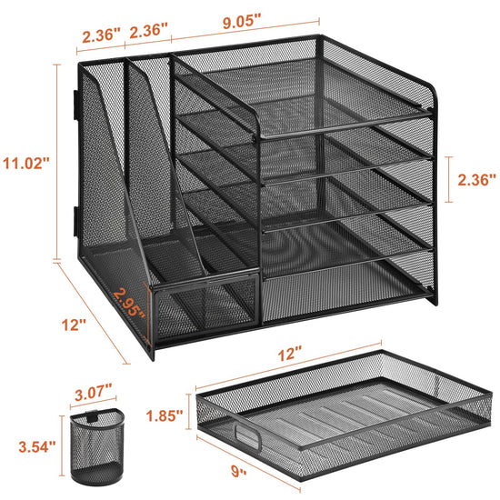 Marbrasse caddy — 5-tier organizer with file holder and drawer for office supplies