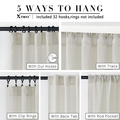 XTMYI sheer linen cotton back tab curtains for bedroom and living room