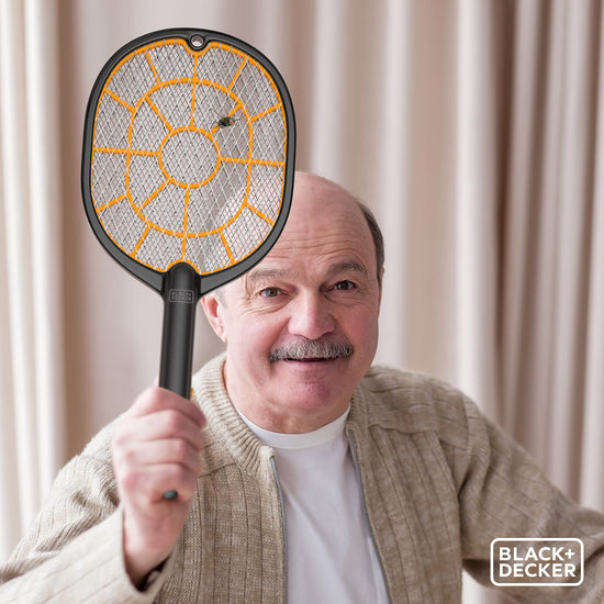 Bug zapper racket — handheld electric swatter for outdoor use