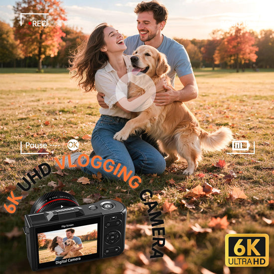 6K 96MP Flip Screen Digital Camera for Photography, WiFi, Dual Lens