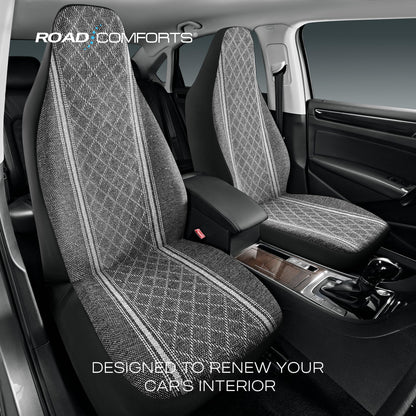 Road Comforts vehicle seat cover — Gray diamond jacquard fabric, airbag compatible