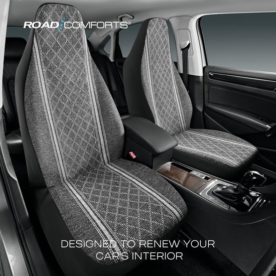 Road Comforts vehicle seat cover — Gray diamond jacquard fabric, airbag compatible