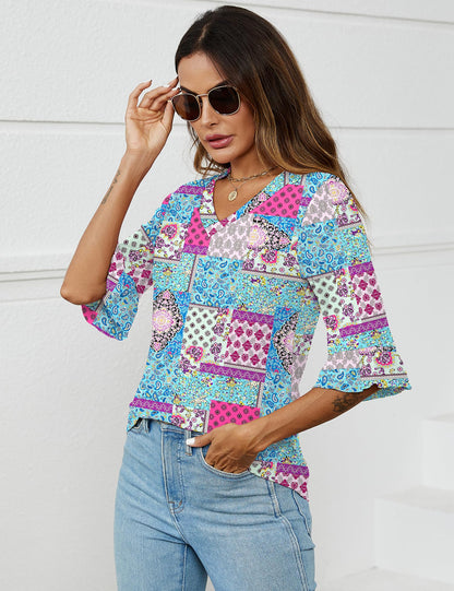 LOMON tunic — summer V-neck with ruffle sleeves