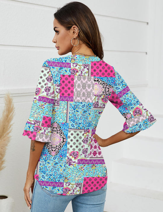 LOMON tunic — summer V-neck with ruffle sleeves
