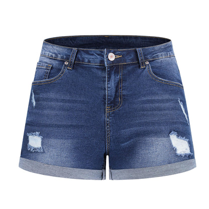 Shorts — Mid rise ripped stretchy denim with frayed hem by Thunder Star