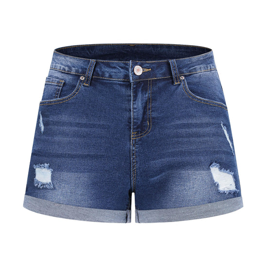 Shorts — Mid rise ripped stretchy denim with frayed hem by Thunder Star