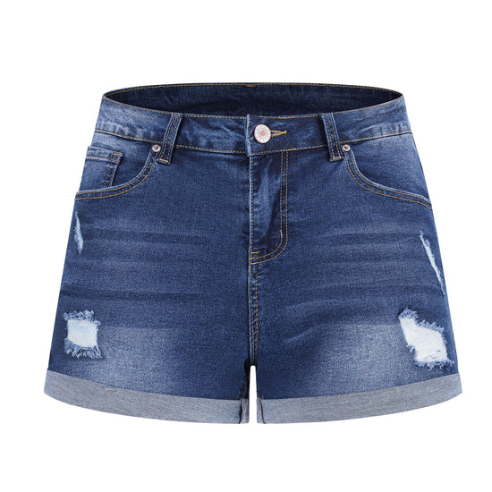 Shorts — Mid rise ripped stretchy denim with frayed hem by Thunder Star