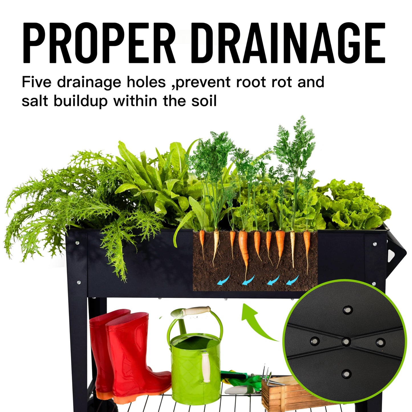 32" Raised Garden Bed with Wheels & Storage Shelf — 400 lbs Capacity