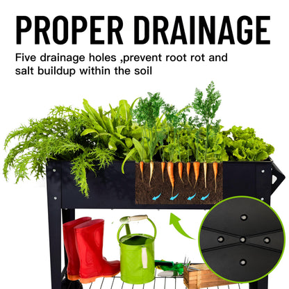 32" Raised Garden Bed with Wheels & Storage Shelf — 400 lbs Capacity