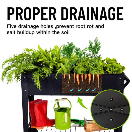 32" Raised Garden Bed with Wheels & Storage Shelf — 400 lbs Capacity